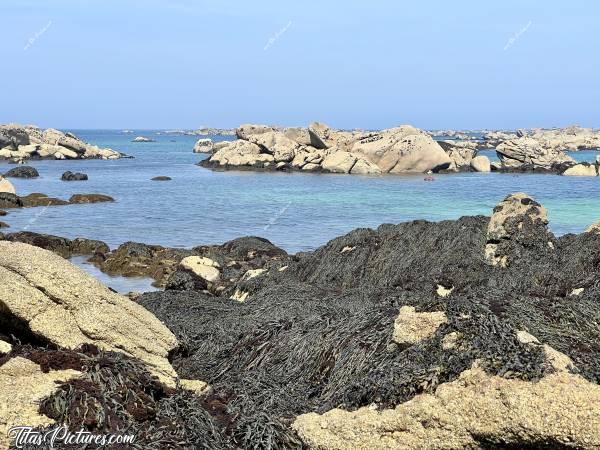 Photo Méneham : Regardez-moi tous ces rochers que l’on peut voir à Méneham 🤭😅 Et on peut trouver aussi beaucoup de goëmon par endroit. 
Sur cette photo, il y a un pêcheur. Mais où est-il et comment pêche-t-il ? 🧐😊c, Tita’s Pictures, Méneham, Rochers, Goëmon, Pêcheur