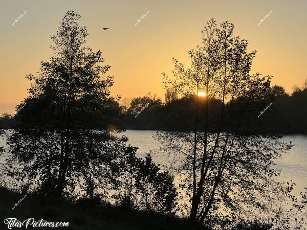 Photo Lac de l’Espérance : Coucher de soleil d’hiver, sur le Lac de l’Espérance à Pouzauges. C’était quoi cet oiseau dans le ciel? Un pigeon je pense 🤔 c, Tita’s Pictures, Lac de l’Espérance, Pouzauges, Lac